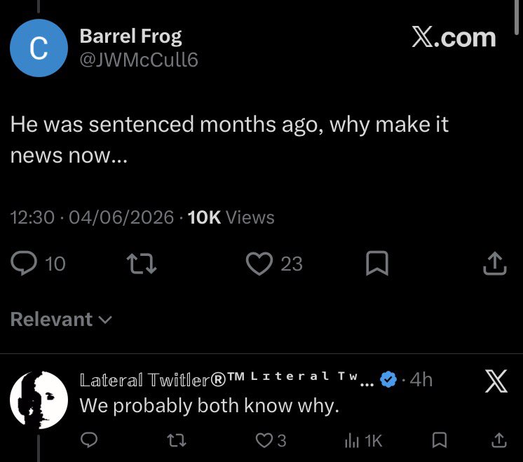 paulhog's tweet photo. @LiteralTwatler @JWMcCull6 @DailyMail Disprove what? He wasn’t sentenced months ago, I was just pointing out that error…..he was sentenced today and is now being reported.  Not a conspiracy, that’s how news works https://t.co/oC4d0UsuRa