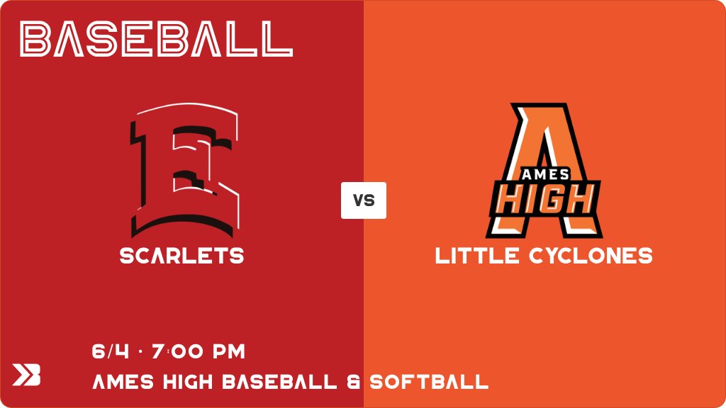 ameshighball's tweet photo. Baseball (Varsity) Game Day! - Check out the event preview for the The Ames Little Cyclones vs The Des Moines East Scarlets. It starts at 7:00 PM and is at Ames High Baseball &amp; Softball. https://t.co/zjROIPlcsp https://t.co/vKL7K9sH2Z