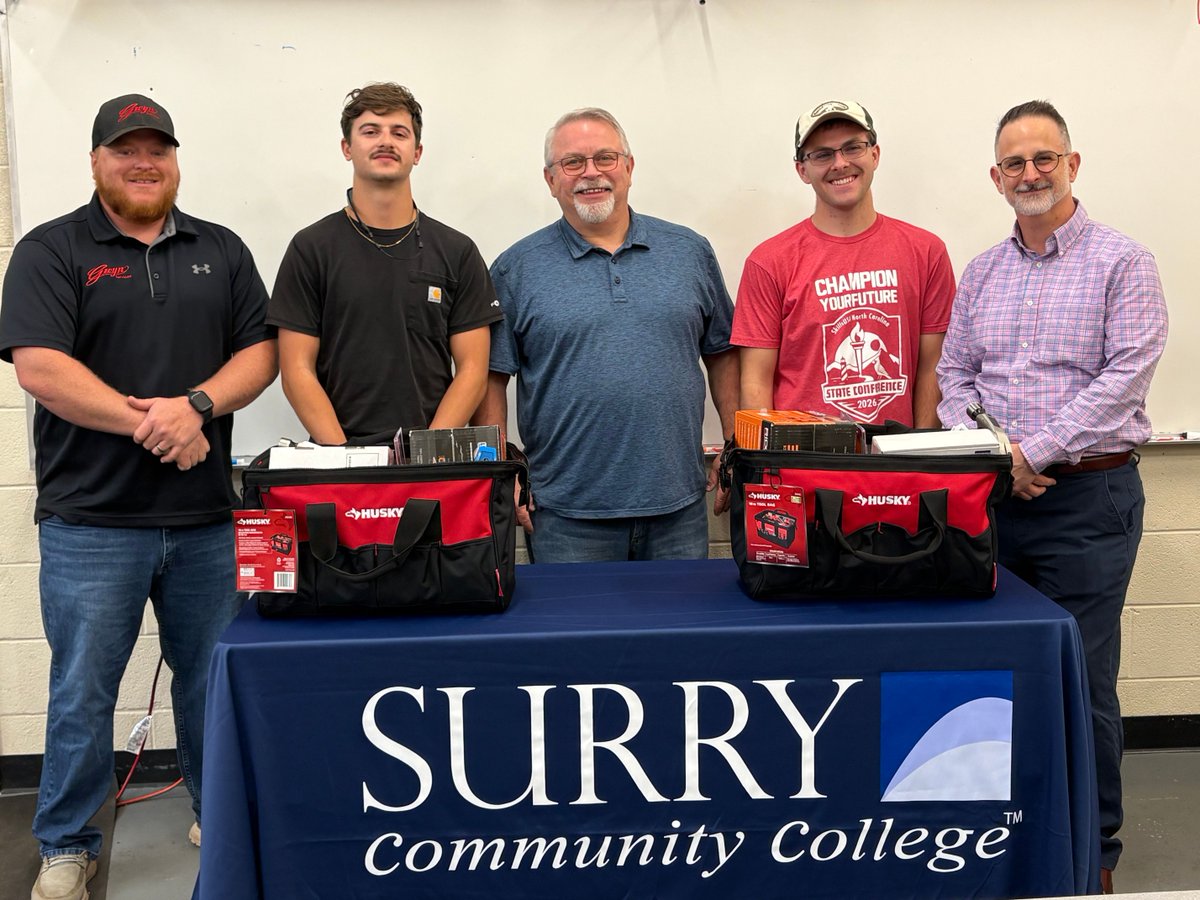 surrycc's tweet photo. Congratulations to Seth Jackson and Jaxson Gray, SCC Electrical System Technology graduates, for being awarded with brand new tool sets through the Tools for Trades Scholarship Award on behalf of the Shallow Ford Foundation! 🎉

📌 Read the article: https://t.co/UG6no6Dfvz https://t.co/yOvpsd1RRs