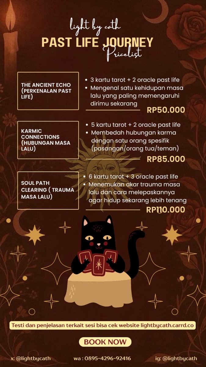 lightbycath's tweet photo. Good Evening, Beautiful Souls! ❤️‍✨️

​Untuk kamu yang sedang berada di persimpangan jalan atau butuh kejelasan arah hidup, sesi konsultasi intuitif sudah dibuka: (detail di pinned)

- Tarot
- Birth Chart
- Human Design
- Personal Consultation

​#zonauang [WA di Bio] 🐈‍⬛ https://t.co/5fd50yawFD
