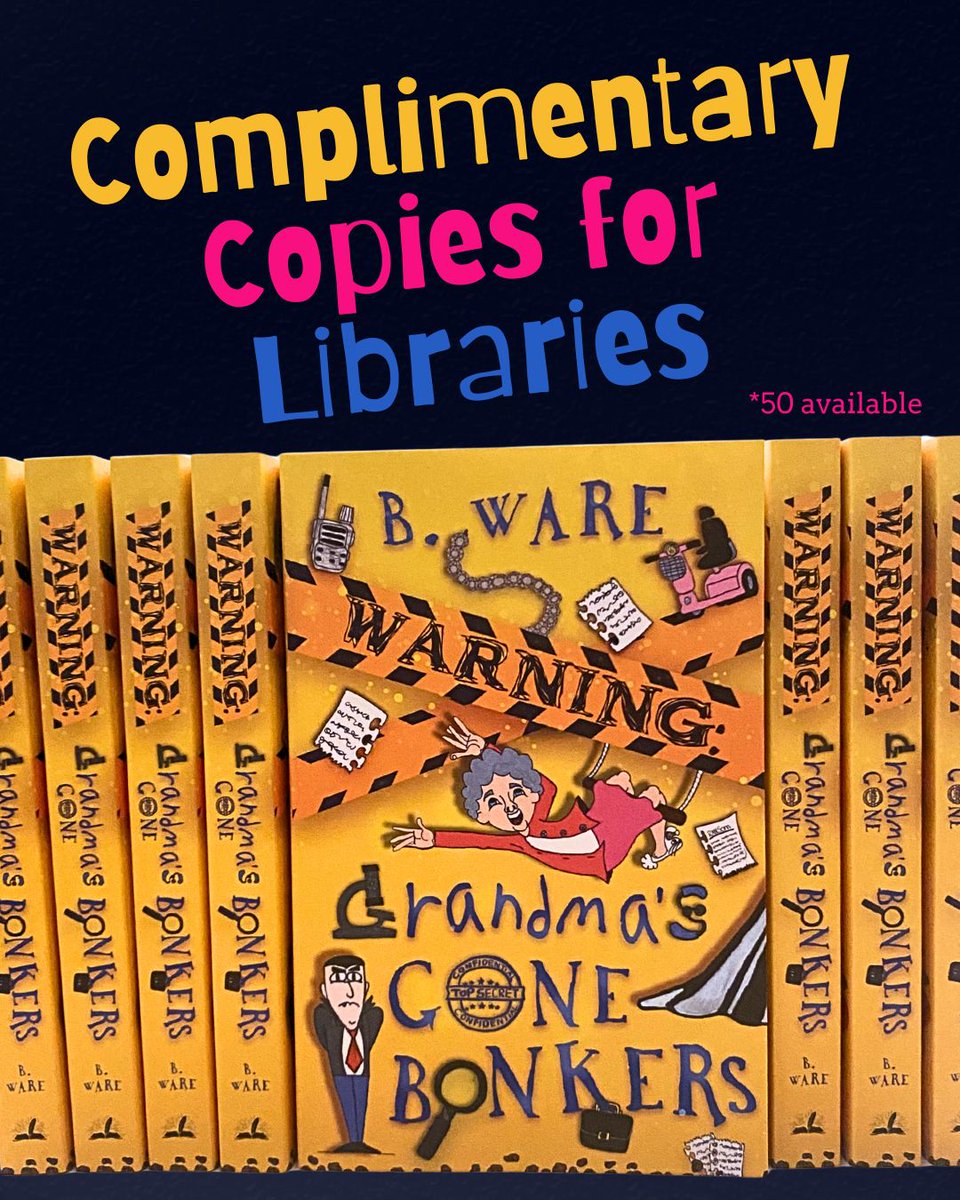 BWareAuthor's tweet photo. Calling all UK #librarians! If you’d like to receive a complimentary copy of WARNING: Grandma’s Gone Bonkers for your library, then please leave your name and your library address in the comments. I have 50 copies up for grabs!!! All of my books in the Words of WARNING collection can be read in any order and are aimed at reading age 6-12. (N.B. Copies will only be posted out to public libraries or school libraries.)
#Giveaway #Libraries #Library #WordsOfWarning #BWare #WarningGrandmasGoneBonkers #CranthorpeMillner