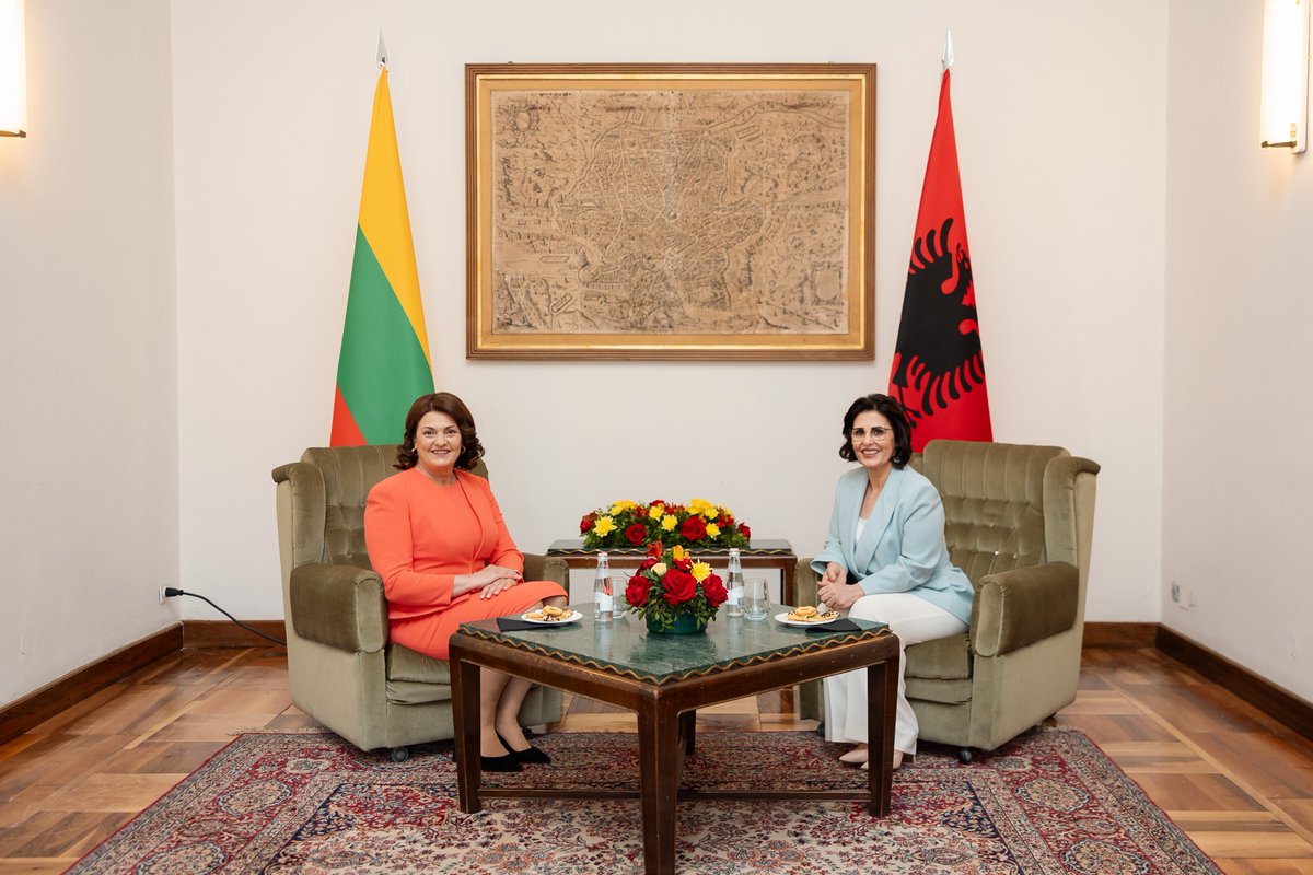 Pres_Office_LT's tweet photo. Today in Tirana, First Lady Diana Nausėdienė met with Albania’s First Lady Armanda Begaj and PM’s spouse Linda Rama to discuss the Global Coalition for Child Wellbeing Online and to share approaches to safeguarding children in the digital age.

“Researchers warn that problematic internet use and excessive social‑media browsing have a direct impact on students’ physical health and emotional well‑being,” said First Lady Nausėdienė.

“States already regulate many products – from toys to food – to keep children safe. Online safety is equally important; we need real and swift solutions so our children grow up physically and emotionally healthy and psychologically resilient,” she added.

Lithuania and Albania will continue joint efforts within the Coalition to promote national, evidence‑based actions.
