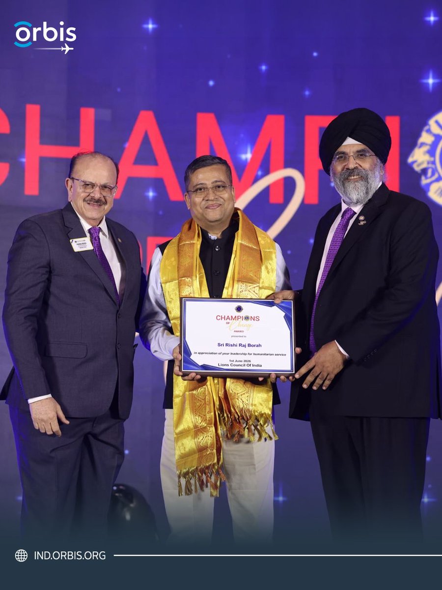 IndiaOrbis's tweet photo. Dr. Rishi Raj Borah, Country Director - India Office, Orbis International, receives the Champions of Change Award from the Lions Council of India for Leadership in Humanitarian Service, recognizing his contribution to eye care, social impact, and community welfare. https://t.co/gMKAjL8ggA