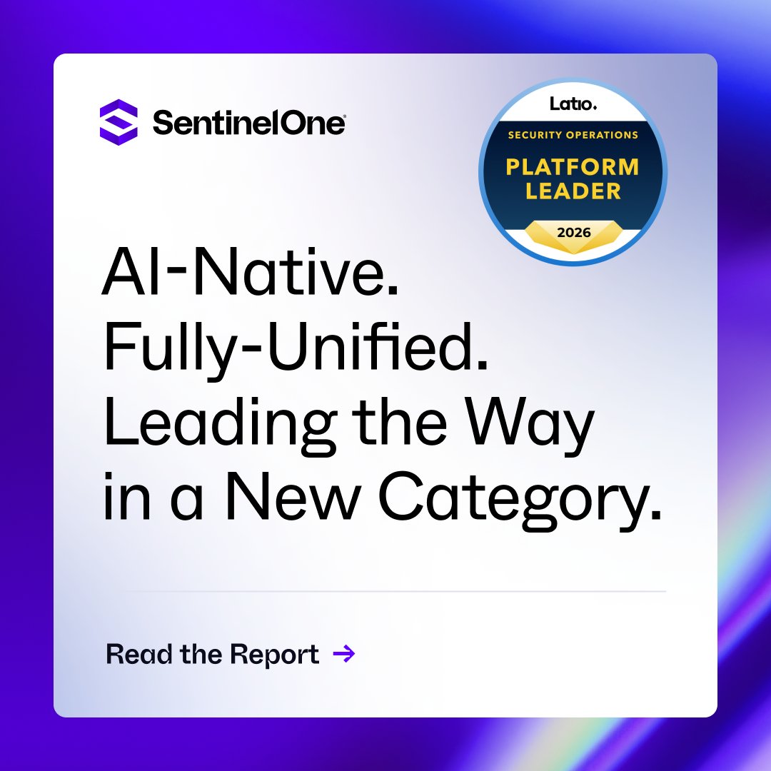 SentinelOne's tweet photo. The market is moving from detections and alerts to autonomously anticipating and stopping threats. SentinelOne just earned Latio's inaugural SOC Platform Leader designation—validation that we're one of very few vendors with the architecture to make that shift real. 

Learn more about the recognition→ https://t.co/4si8HUcNcI
Register for the webinar → https://t.co/vFTRLS3nTh

Why it matters: SOC transformation projects fail when teams bolt automation onto fragmented tools. You can't automate your way out of point solutions. The machine runs faster, but so does the noise. True transformation requires rebuilding the foundation. That's rare.

What's new: Latio recognized SentinelOne as a SOC Platform Leader because our architecture is fundamentally different—not bolted-together point solutions, but one unified data plane, one AI analyst (Purple AI) running cross-domain investigations from endpoint to cloud to identity. The outcome: your team finds threats faster.

What makes transformation real:
- Unified architecture removes integration debt and vendor finger-pointing—cross-domain investigations run at machine speed
- Purple AI operationalizes triage, hunting, and escalation natively, learning from your data across endpoints, cloud, and identity
- Singularity AI Data Pipelines embeds pre-ingestion normalization and enrichment—signal reaches your decision loop, not noise