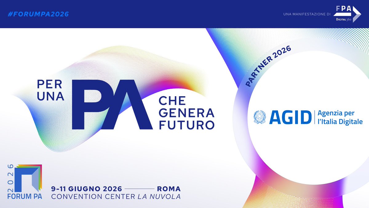 AgidGov's tweet photo. 📣 Dal 9 all'11 giugno AgID partecipa a #forumpa2026!
🎙️Vi segnaliamo inoltre il nostro talk dell'11 giugno, ore 9:30-10:30, dal titolo “Dall’idea all’impatto: l’Intelligenza artificiale nella Pubblica Amministrazione”.
Scopri tutti i dettagli nella news👉https://t.co/Io9doFAD6K https://t.co/J6Sv9798lM