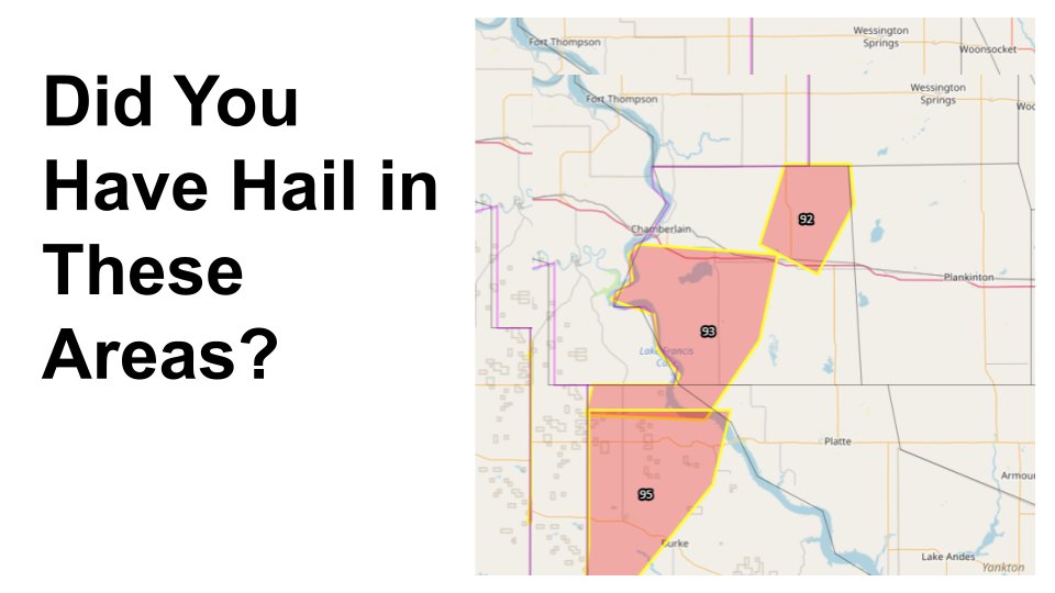NWSSiouxFalls's tweet photo. We need your help!

We're in the process of following up on last night's severe weather and are looking for reports of large hail or wind damage.

If you have something you would like to share, feel free to comment. Bonus points if you have a few pictures.

Thanks in advance! https://t.co/IaDFQ4pjm9