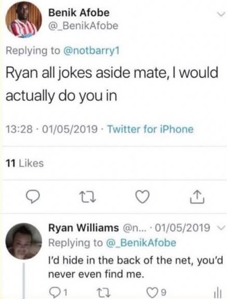 ChampionshpTalk's tweet photo. Throwback to this belter of an exchange with Benik Afobe 🤣🤣🤣 https://t.co/A7P84bYmFY