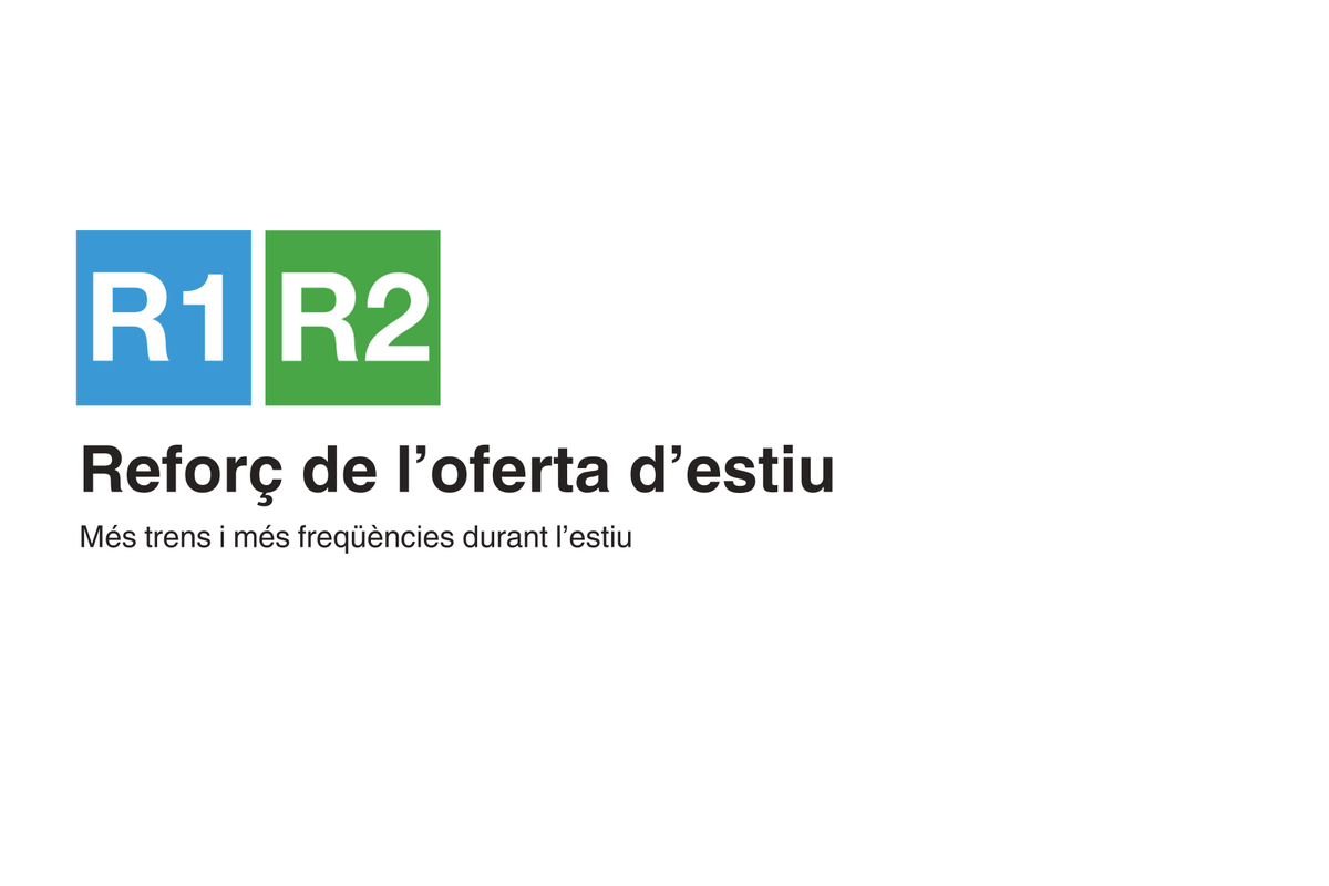 rodalies's tweet photo. 📣 Reforç d'estiu R1 i R2

ℹ️ R1: Augment de la oferta amb 7 trens per sentit entre Barcelona i Calella
📅 6 de juny

ℹ️ R2: 17 trens més a Platja de Castelldefels
📅 13 de juny

🔗 Més informació: https://t.co/9PDvFy0j5y https://t.co/MSnJNybXKf