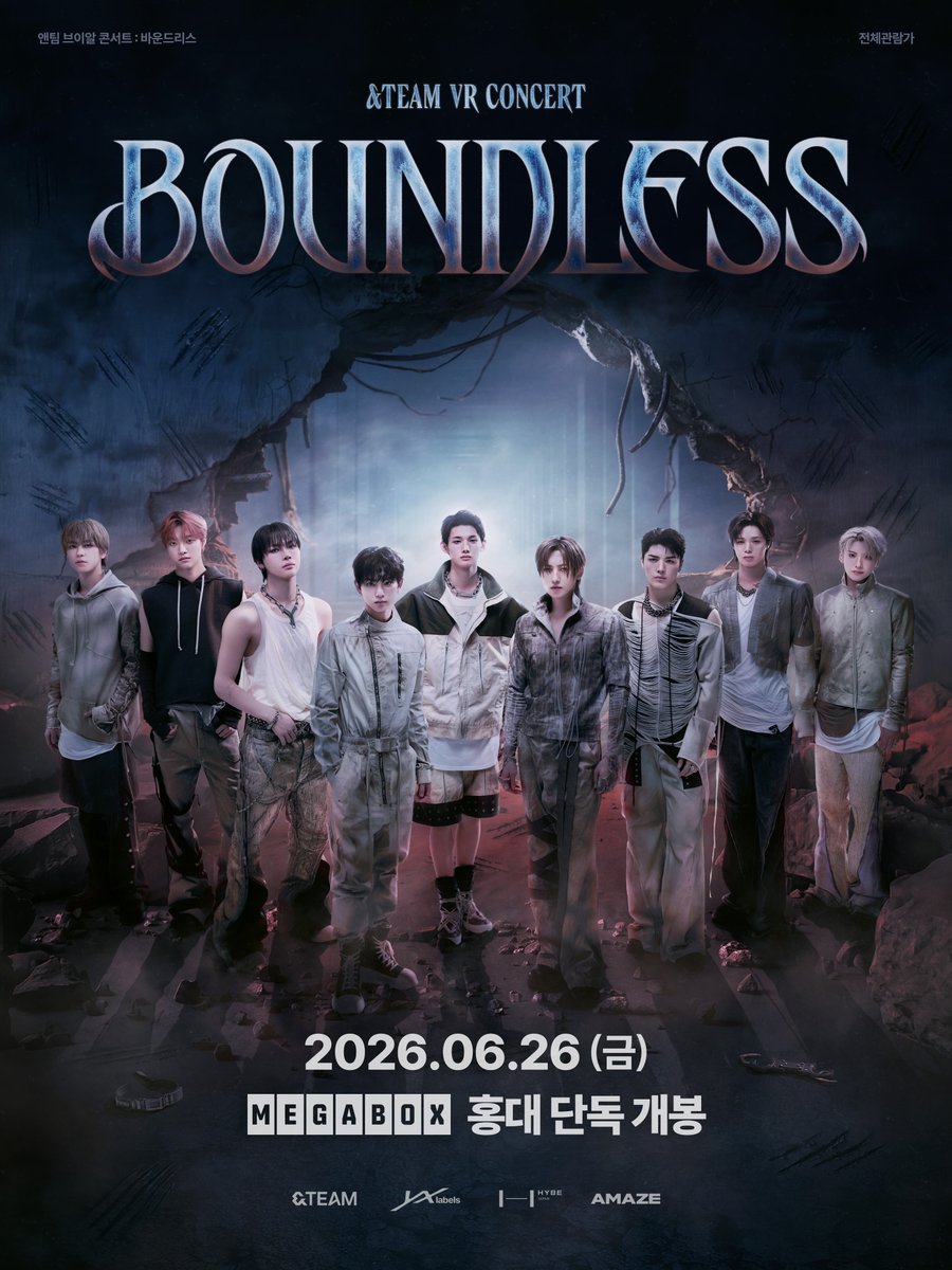 AMAZE_KR's tweet photo. <&amp;TEAM VR CONCERT : BOUNDLESS>

탈출 이후에 비로소 시작되는 이야기
경계 없는 그 세계로 초대합니다

🔗 https://t.co/nfFQwdpSSR

2026.06.26(금)
메가박스 홍대 단독 개봉

#andTEAM #앤팀
#BOUNDLESS #바운드리스
#andTEAM_VRConcert https://t.co/k9mwUMNAGd