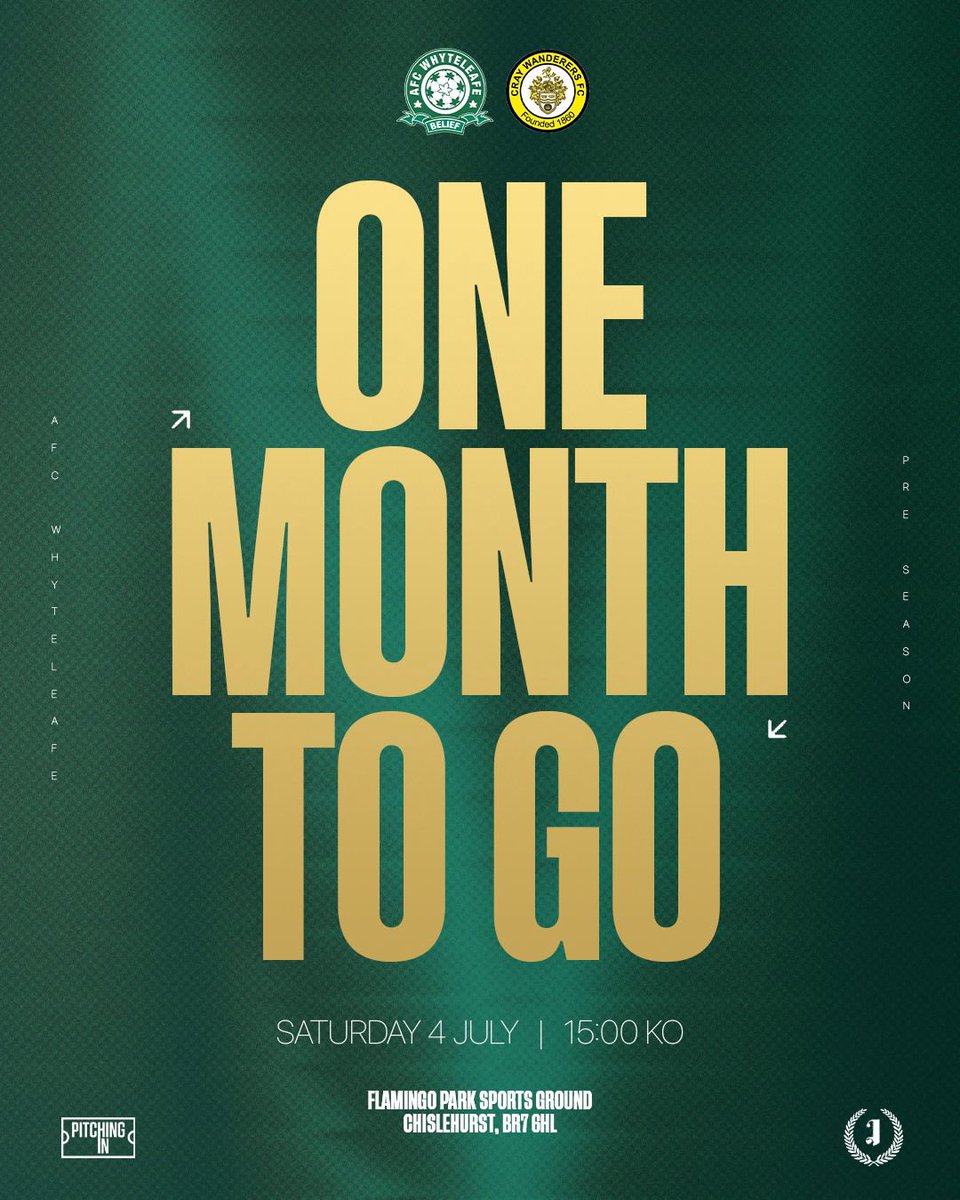 AFCWhyteleafe's tweet photo. ONE MONTH TO GO ⏳🥳

Yes, just one month to go until we begin our pre season friendlies. Starting up with, a “Landlords v Tenants” clash at Flamingo Park as, we take on Cray Wanderers. 

This one should be a cracker, Cray are well established at this level and it will be a great warm up for us ahead of, our campaign in the Isthmian Premier Division.

Don’t forget, our home pre season friendlies are free to season ticket holders which are now on sale at; https://t.co/HAGx03UdEa

Early bird deals are now on until 30th June including; £135 adult season ticket which offers 21 home league games and 3 pre season friendlies working out at just £5.62 per game 🤯!