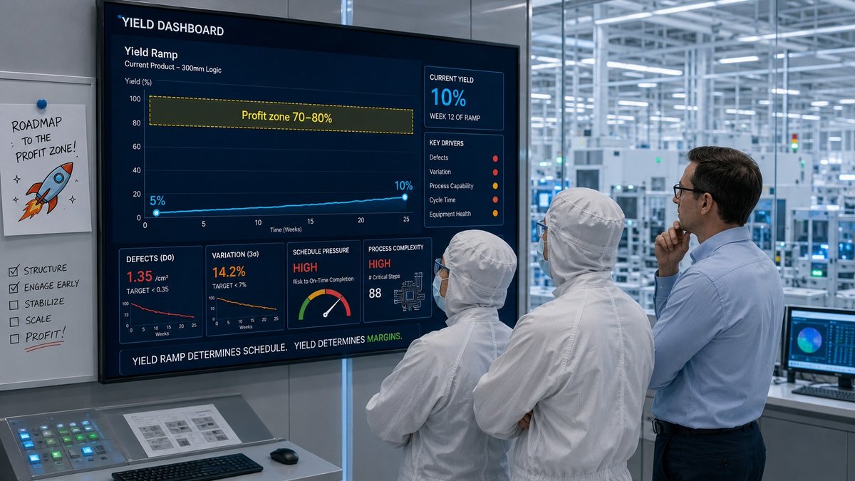 ShurikAg's tweet photo. @Intel’s 18A story hides a brutal lesson:

A roadmap can be bold.  
A node can be elegant.  
A launch can look perfect.

Then yield walks in.

Reuters reported early Panther Lake runs on 18A at ~5% usable chips, improving only to ~10% by mid-2025 – for the node meant to anchor Intel’s manufacturing comeback.

The stack is ambitious: gate-all-around, backside power, advanced packaging, and a new ramp all at once. On slides, that looks heroic. In the fab, every “breakthrough” is a new source of variation.

Yield ramp is where optimism is audited.  
Defects do not care about strategy.  
Customers care about supply, performance, timing, and confidence.

The deeper question in advanced manufacturing is rarely:
“Can we build it?”

It is:
“Can we build it repeatedly, profitably, and under control?”

That is where the roadmap becomes real.