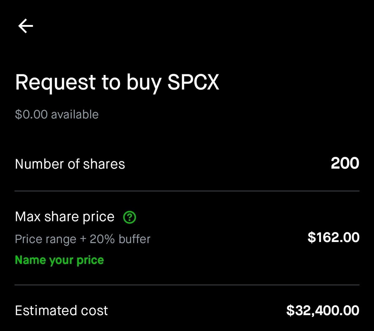 ImNotPandaBear's tweet photo. The $SPCX pre ipo option is beginning and im ready to grab my slice. Should I wait for the drop or will this just launch itself up and away from the grt go.

#SpaceX #SpaceXIPO https://t.co/Aul6FKeU3D