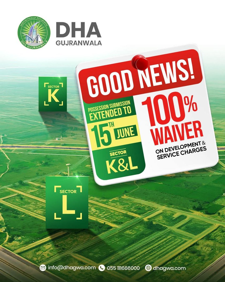 itsdhagwa's tweet photo. Time is running out.
The deadline for possession submission for Sector K & L has been extended to 15th June 2026, with a complete waiver on development and service charges. Don't miss this opportunity!
UAN: +92 (055) 111-666-000.
#itsdhagwa #sectorK #sectorL #Incentive https://t.co/Ujm4m2fzyn