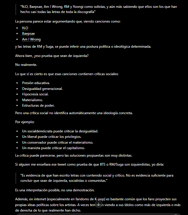 defconnn4's tweet photo. @aleja3tedemi @lilies_by_isa mira hasta la IA te diagnostica "es bastante común que los fans proyecten sus ideas politicas sobre los artistas" jajaja https://t.co/SrVRoPu0Kx