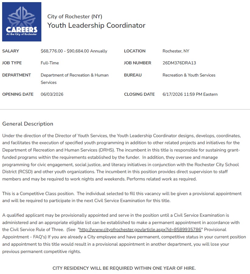 DRHS585's tweet photo. We're hiring a Youth Leadership Coordinator! 🌟🚀

Apply Now: https://t.co/Ii7GBmukoF

#RochesterNY #YouthDevelopment  #JobOpening #Hiring #HumanServices #communityleadership #ROC #DRHS #rcsd #Cityofrochester https://t.co/16RtVsmau0