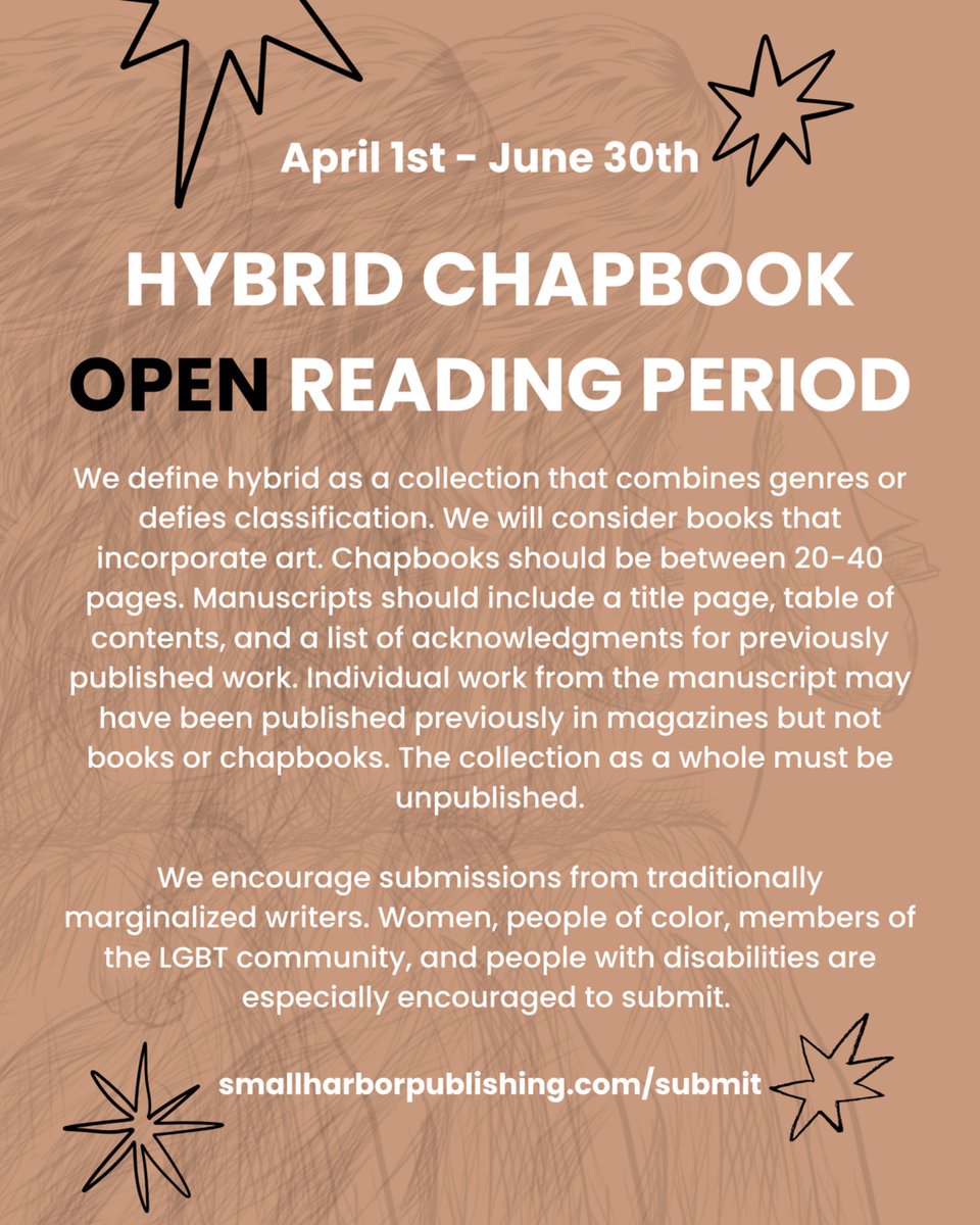 harbor_review's tweet photo. The Hybrid Chapbook Open Reading Period from  Small Harbor Publishing⁠￼ is open through June 30!

Seeking collections that combine genres, defy classification, and may incorporate visual art. Chapbooks should be 20–40 pages.

Submit here: https://t.co/gb3MLEd4J6 https://t.co/tnTA8JPj6c