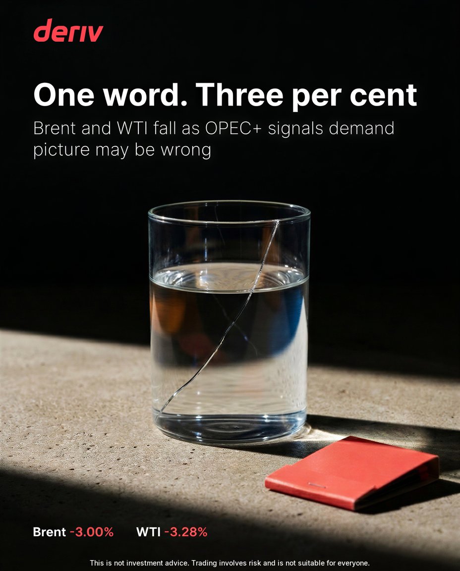 Derivdotcom's tweet photo. A call to revise oil estimates sent prices sharply lower.

Brent fell 3% and WTI dropped 3.28% after Russian Deputy PM Novak said oil market estimates need "drastic revision" following talks with Saudi Arabia's energy minister in St. Petersburg.

The remarks introduced fresh uncertainty over the demand outlook, even as OPEC's secretary general held firm on 2026 demand forecasts the same day.

Source: https://t.co/t5V0mhsJD7

This is not investment advice. Trading involves risk and is not suitable for everyone.