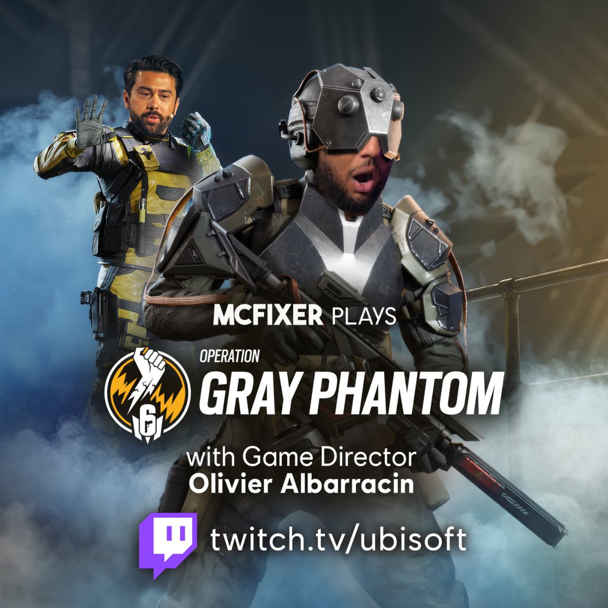 Rainbow6_UK's tweet photo. 🔴 Join us for a special Rainbow Six Mobile livestream with @MCFixer and @Rainbow6Mobile Game Director Olivier Albarracin 📱

We'll be diving into the brand-new season, Operation Gray Phantom, with giveaways throughout the stream 🎁

Live now at the link below 👇 https://t.co/vj7QLJogvQ