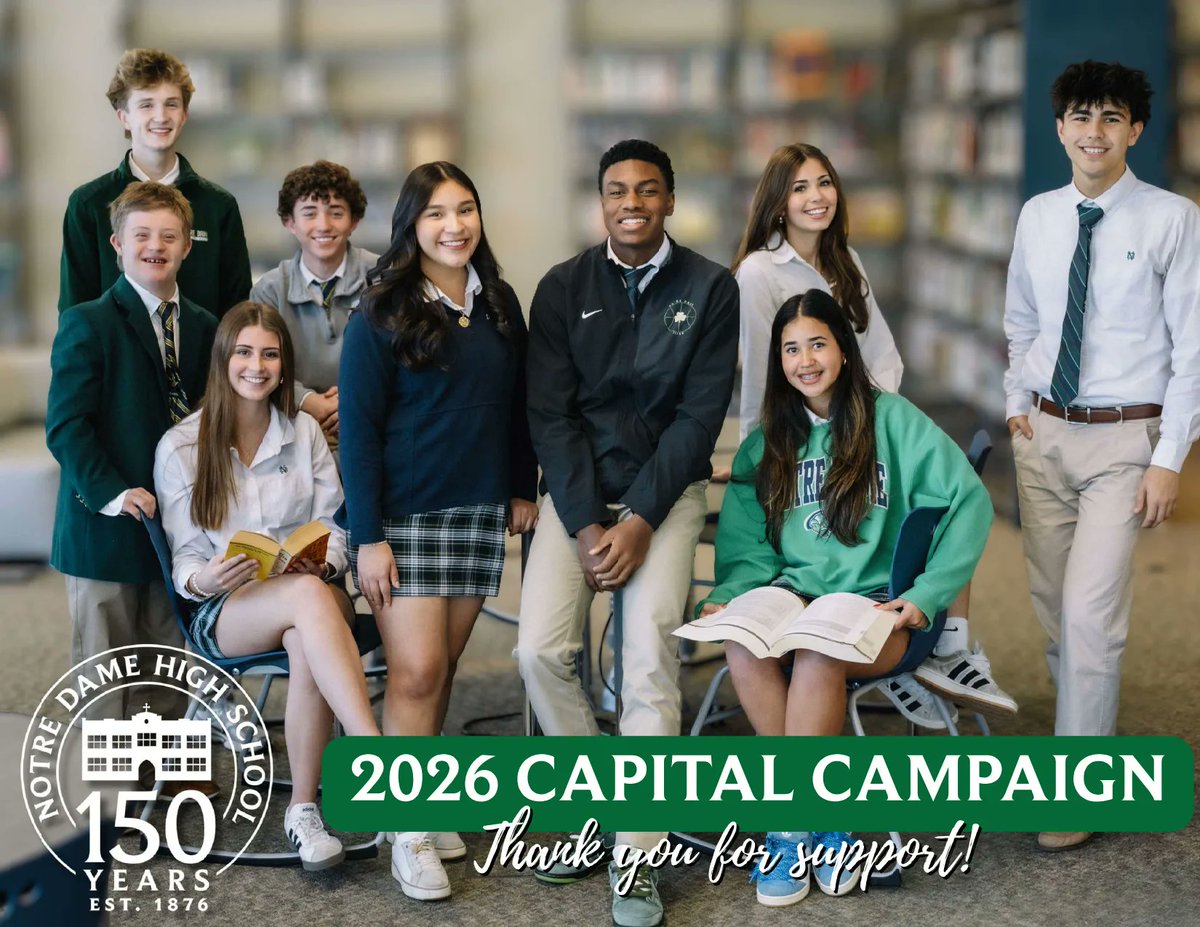 myndhs's tweet photo. We are celebrating 150 years of Notre Dame High School by launching a Capital Campaign to fund major campus improvements, from athletic facilities and transportation to classrooms and arts spaces. Join us in building the future of Irish education.  
https://t.co/6KOIA6ZBQW https://t.co/6wtpdWngtP