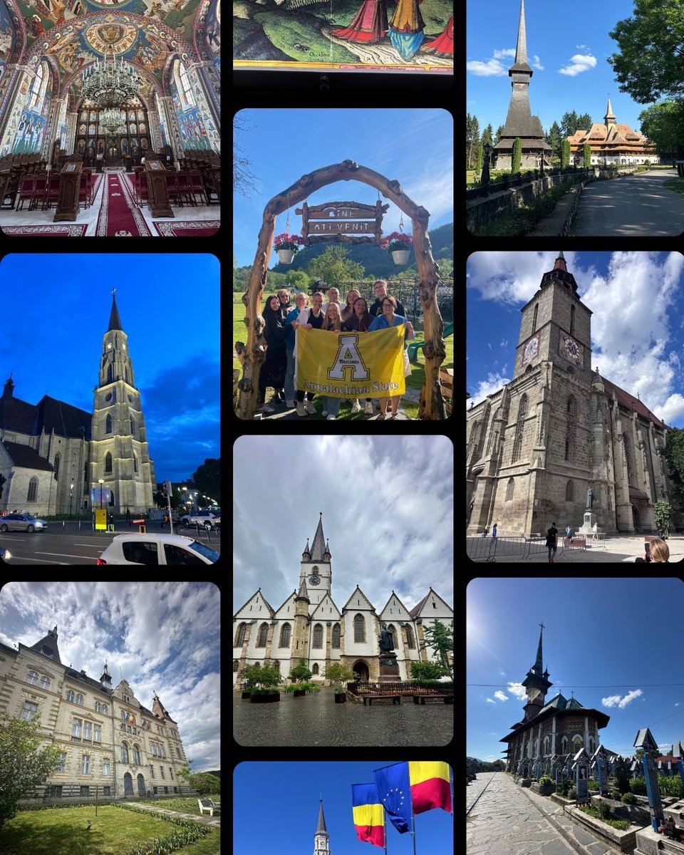 AppstateRCOE's tweet photo. Our students explored so many incredible architectural styles in Romania! From fortified churches to merry cemeteries, Transylvania's history is woven into the buildings and monuments found on nearly every street. https://t.co/TTLpYwvQMT