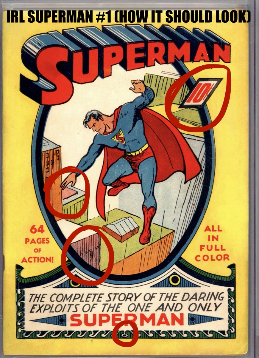 High_Visionary's tweet photo. @reverendalexg @MrSquibs1 @DGCgrading On the left we have actual IRL SUPERMAN #1 &amp; ON THE LEFT WE HAVE A COMMON WORTHLESS INTENTIONALLY ALTERED FACSIMILE EDITION. Take a guess what your NFT is a digital copy of…yea thats right THE ONE ON THE RIGHT..😂digital facsimiles of facsimiles is crazy work. DETAILS MATTER! https://t.co/PwSsiCoYum