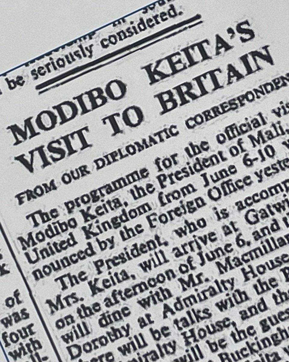 AngusMckeeUK's tweet photo. Ce weekend marque le 65e anniversaire de la visite officielle de feu le Président Modibo Keita au Royaume Uni où il a été accueilli par feu SM la Reine Elizabeth II. Cette visite a boosté les relations 🇬🇧🇲🇱 pour des décennies à venir #jeudirétro https://t.co/9XM2GG78eh