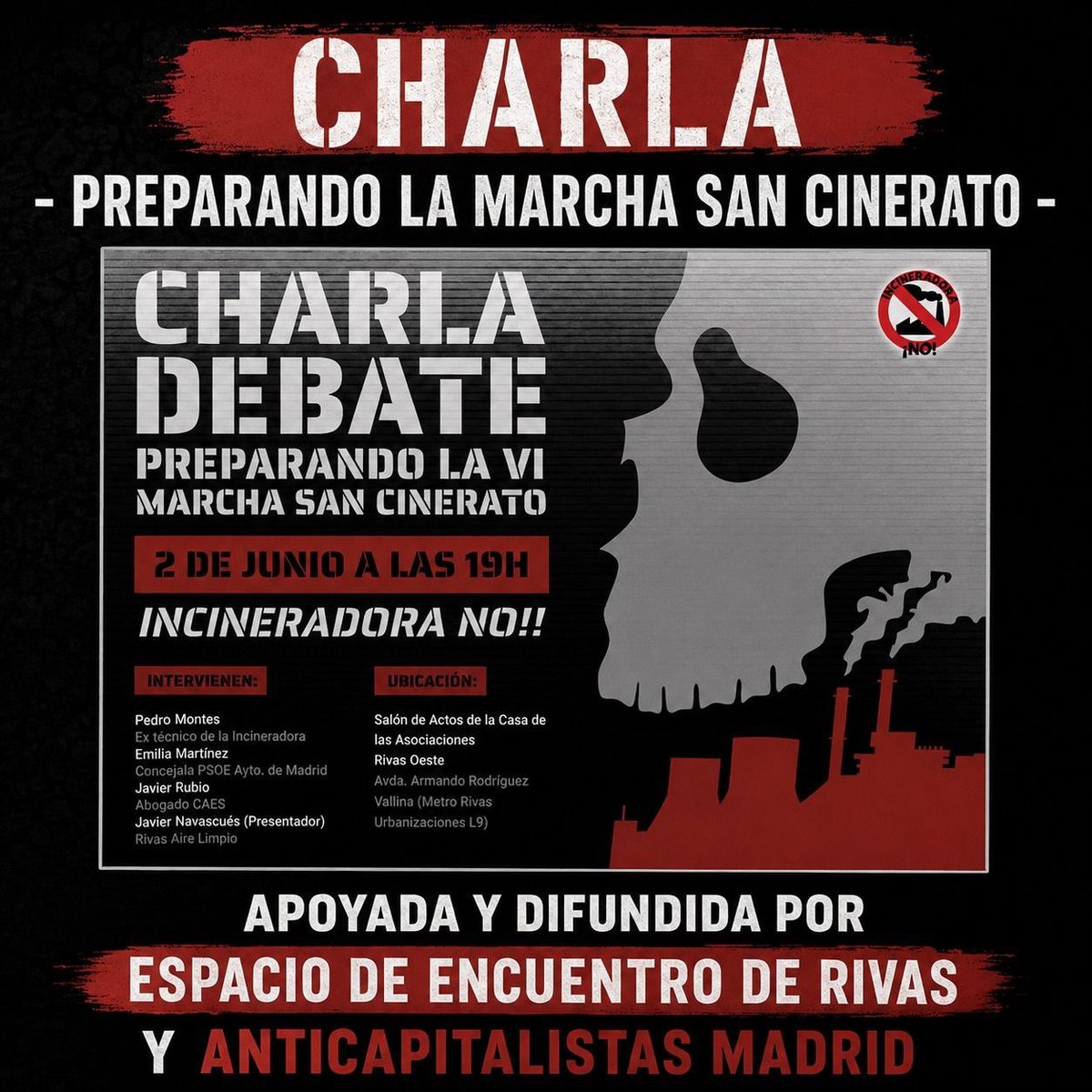 RivasAnticapi's tweet photo. Os invitamos a la marcha contra la incineradora este domingo 7 de junio. https://t.co/4msuYD3066