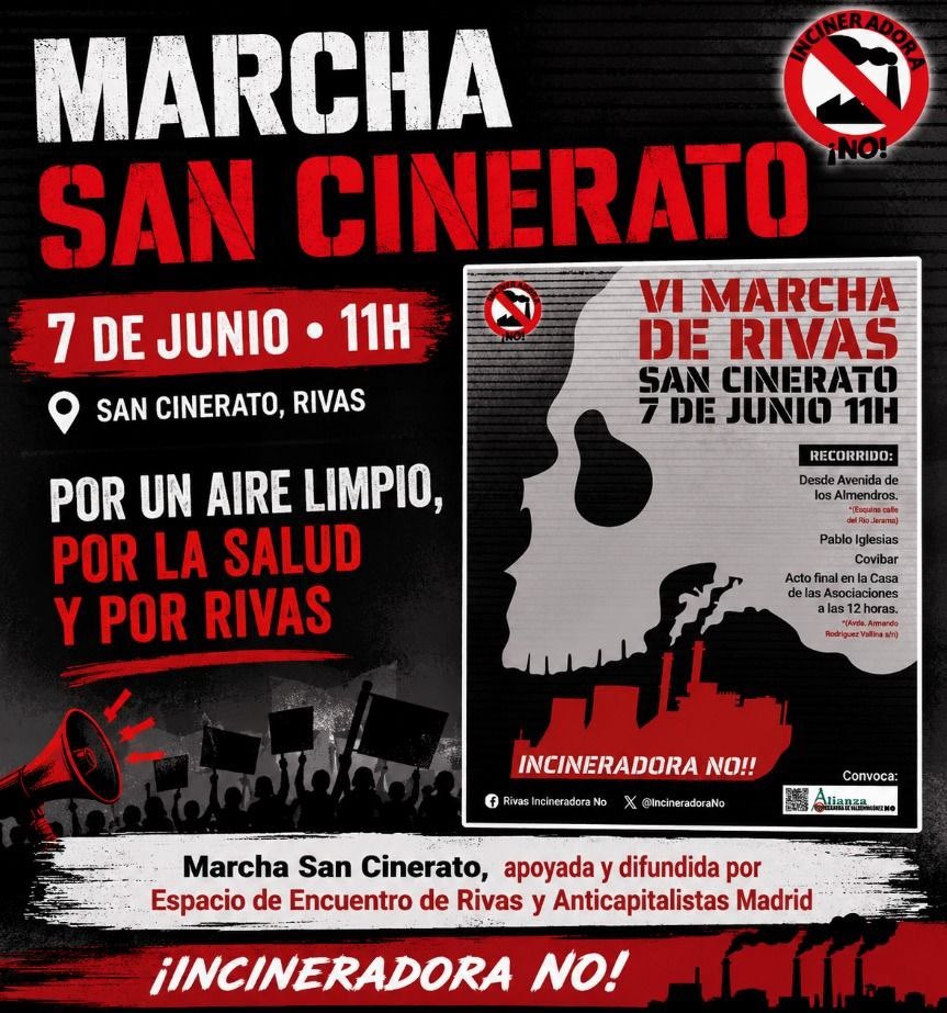 RivasAnticapi's tweet photo. Os invitamos a la marcha contra la incineradora este domingo 7 de junio. https://t.co/4msuYD3066