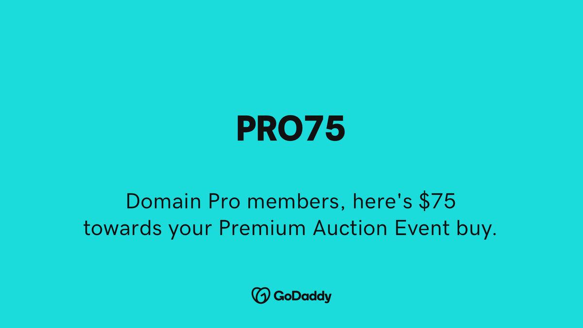 godaddyauctions's tweet photo. Discount Domain Club Pro members, we're giving you $75 towards your Premium Auction Event purchase.

Use the code PRO75.

Bidding ends June 9-10.