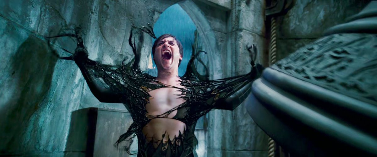 shantplace's tweet photo. The Weirdest Spider-Man 3 Plot Hole 😵‍💫

Does anyone else remember the scene in Spider-Man 3 where Peter gets attached to the symbiote while he's sleeping?

Something about that scene has always confused me. Peter isn't wearing his mask when the symbiote first bonds with him, but the black suit somehow already has the classic Spider-Man mask design. How would the symbiote even know what his mask looks like?

What's even weirder is that when Eddie Brock bonds with the symbiote later, the mask looks completely different. So why did it copy Spider-Man's look in the first place?

Another thing I've never understood is how Peter gets rid of it. Earlier in the movie, he takes the black suit off like it's normal clothing and even leaves it in his closet. But when he finally decides to get rid of the symbiote, it suddenly acts like it's fused to his body and has to be torn off painfully.

If he could remove the suit before, couldn't he have just taken it off and thrown it away? That part never really made sense to me.