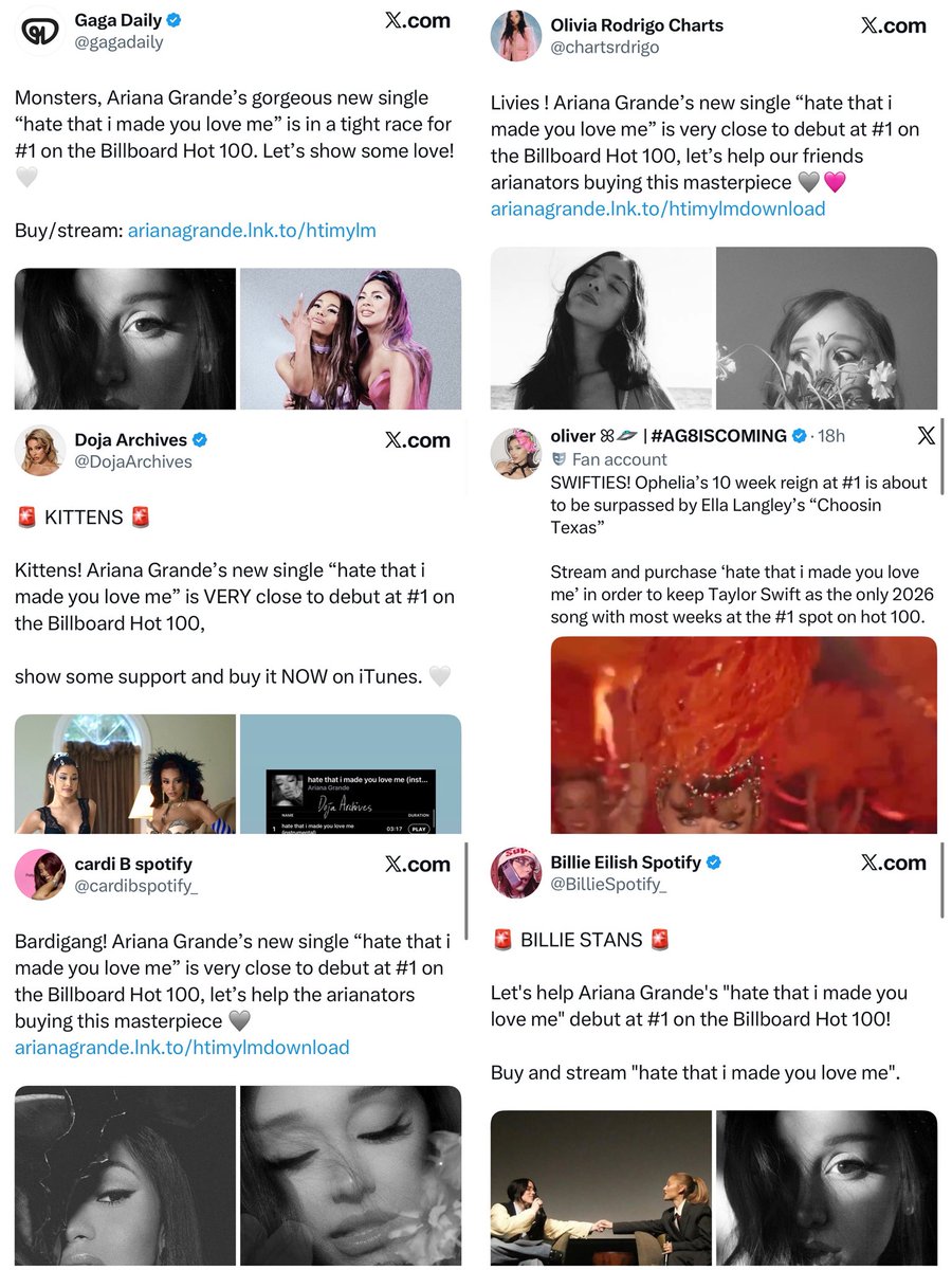 kbfnswt's tweet photo. for the first time in history!! Ariana Grande’s "hate that I made you love me" managed to unite stan twitter for ONE GOAL https://t.co/2x7jKK6U6G