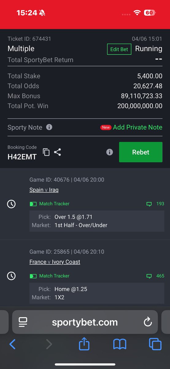 drdtipster's tweet photo. 5400 to return 200 Million 

H42EMT

Bet now, or miss this life changing win. 

#sporty #sportybet https://t.co/9nvUkDCe1i