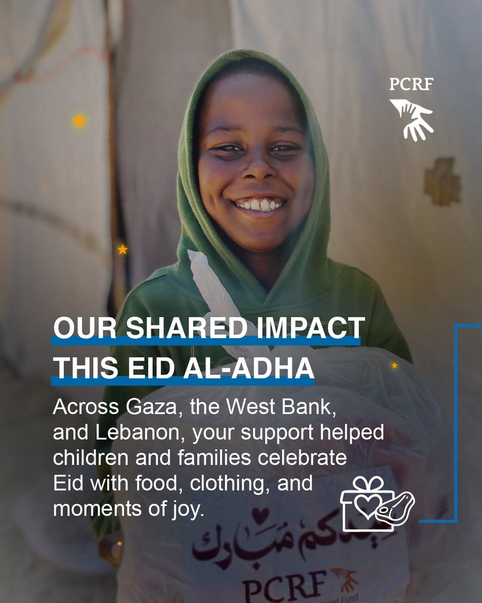 ThePCRF's tweet photo. 🧵 Behind every meal shared, every gift received, and every smile seen this Eid Al-Adha was the generosity of supporters who chose to stand with children and families in need.

Thank you for making these moments possible. 💙 https://t.co/dFMRMjjhVr