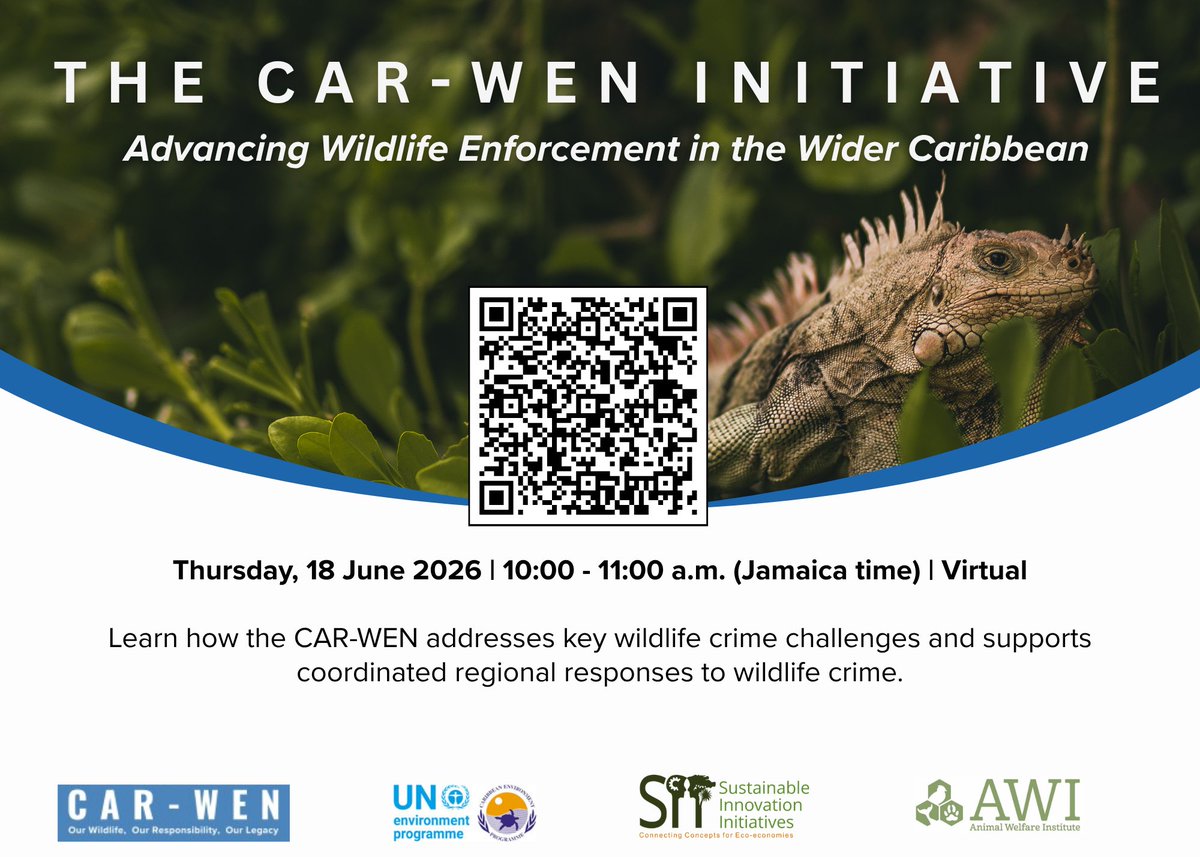 UNEP_CEP's tweet photo. 📢 Led by CAR‑WEN | In collaboration with UNEP‑CEP (SPAW)
🌿 Learn how CAR‑WEN addresses wildlife crime challenges & supports coordinated regional action
📅 18 June
👉 Register: https://t.co/968NggNsov
#CARWEN #SPAW #UNEP #WildlifeCrime https://t.co/sAmjZ8vJOH