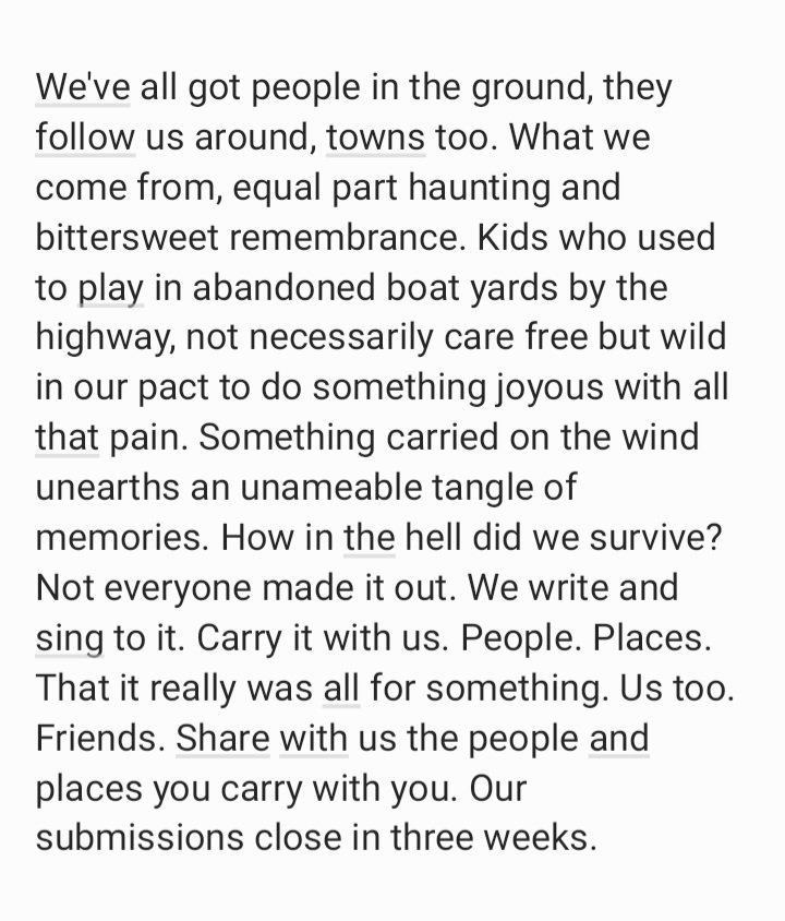 Heroin_Chic_Mag's tweet photo. How in the world did we survive? Not everyone made it out. We write &amp; sing to it. Carry it with us. People. Places. That it really was all for something. Us too. Friends. Share with us the people &amp; places you carry with you. Submissions close in 3 weeks
https://t.co/x9XTrhqJmV https://t.co/u5TtA19zln