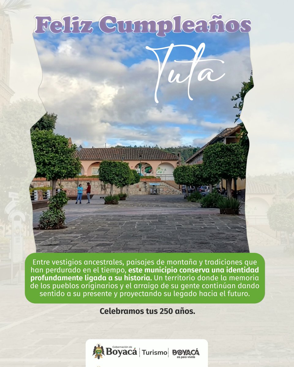 SecTurismoBoy's tweet photo. Hoy celebramos este importante aniversario y reconocemos el aporte de su gente, su historia y todo aquello que hace de este municipio un lugar especial para Boyacá.

Definitivamente, #BoyacáEsParaVivirla 😍. https://t.co/ccNFISI3PW
