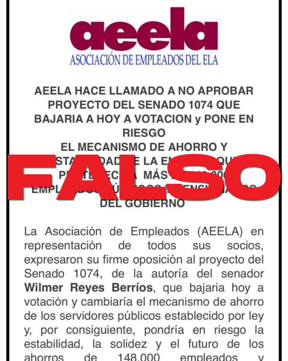 wilmerreyespr's tweet photo. La libertad de asociación no puede ser un privilegio reservado para unos pocos.

Hoy la ley permite que alcaldes, legisladores, secretarios de gobierno, jefes de agencia y otros altos funcionarios decidan libremente si pertenecen o no a AEELA. Sin embargo, miles de empleados públicos no tienen esa misma opción.

La pregunta es sencilla.

Si un alcalde puede escoger, ¿por qué un bombero no?

Si un legislador puede escoger, ¿por qué un policía no?

Si un jefe de agencia puede escoger, ¿por qué una enfermera, un trabajador social o un empleado de mantenimiento no?

El Proyecto del Senado 1074 busca establecer un principio básico de justicia e igualdad. Que la afiliación a AEELA sea una decisión voluntaria basada en el consentimiento informado de cada empleado público. Como lo es para un MONTON de gente. 

Nadie está proponiendo eliminar AEELA.

Nadie está proponiendo eliminar sus servicios, préstamos, dividendos o beneficios.

Lo que se propone es que cada trabajador tenga el derecho de decidir.

Algunos han planteado preocupaciones sobre la estabilidad financiera de la institución. Sin embargo, la medida en ningún sitio habla de nada que no sea derecho a decidir, eso incluye ganarse la confianza de sus socios y de la calidad de los servicios que ofrece. 

La libertad de asociación incluye el derecho a asociarse y también el derecho a no hacerlo.

La igualdad ante la ley exige que el mismo derecho que hoy tienen los funcionarios de más alto rango sea reconocido también al empleado público común.

La libertad de escoger no debe ser un privilegio.

Debe ser un derecho para todos.

Estoy 100% seguro que los servicios que hoy reciben los 148,000 de socios derecho AEELA los tienen contentos y aun teniendo la opción de afiliarse o no, no se marcharan de AEELA. El detalle es darle siempre la opción de hacerlo.