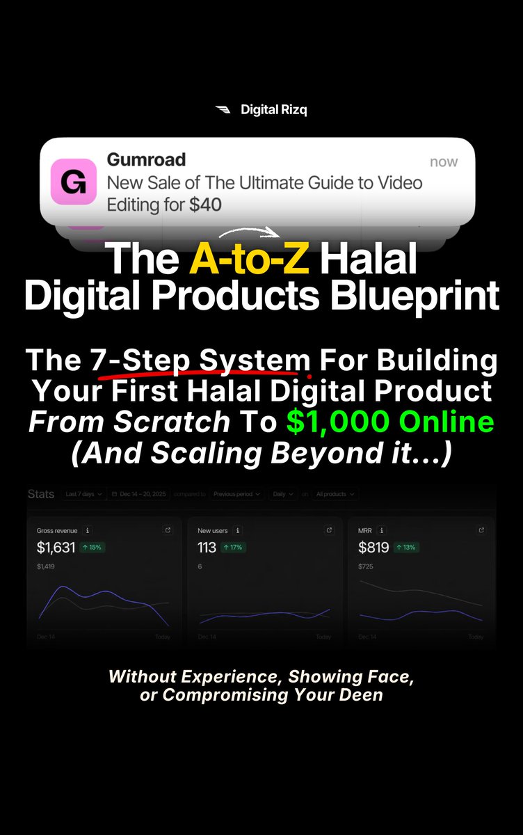 rizqfunnels's tweet photo. Akhi. Instead of Scrolling X today.

Take 3 hours of your time and Build a Digital Product in Canva

if your product is $27:

1 sale/day is $810/mo
3 sales/day is $2,430/mo
6 sales/day is near $5K/mo

Like and reply "Bismillah" and I will send you the FULL Guide Insha'llah https://t.co/MlzehlN1Ln