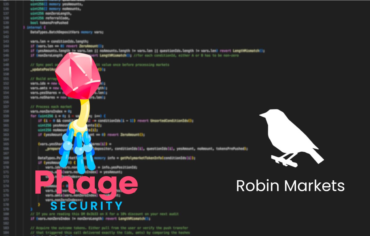 0x3b33's tweet photo. Another audit done for @robinmarketsxyz!

Sharp team, fast to ship fixes, and they take security seriously. https://t.co/EXp6Vj6PZI