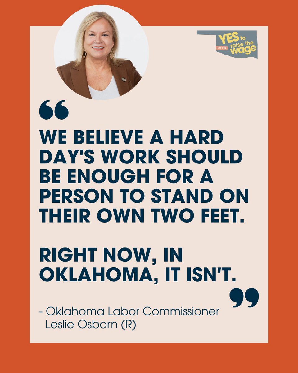 raisethewageok's tweet photo. Labor Commissioner Leslie Osborn is voting YES on SQ 832 to #RaiseTheWage to help hardworking Oklahomans stand on their own two feet. https://t.co/KAuvCrb9Z4