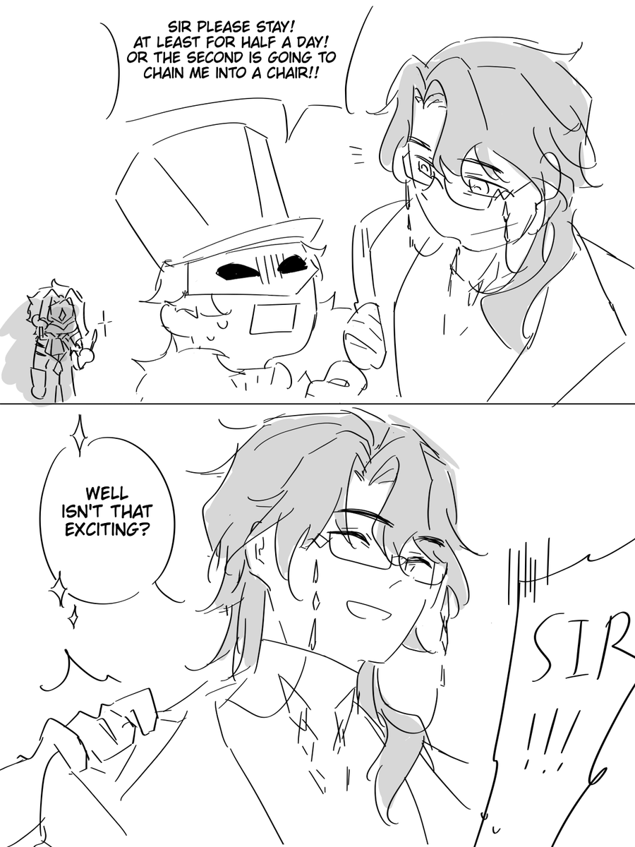 _AzureMei_'s tweet photo. kinda Dottore + Pantalone (+ his poor subordinate) https://t.co/SVoHuWKCGs