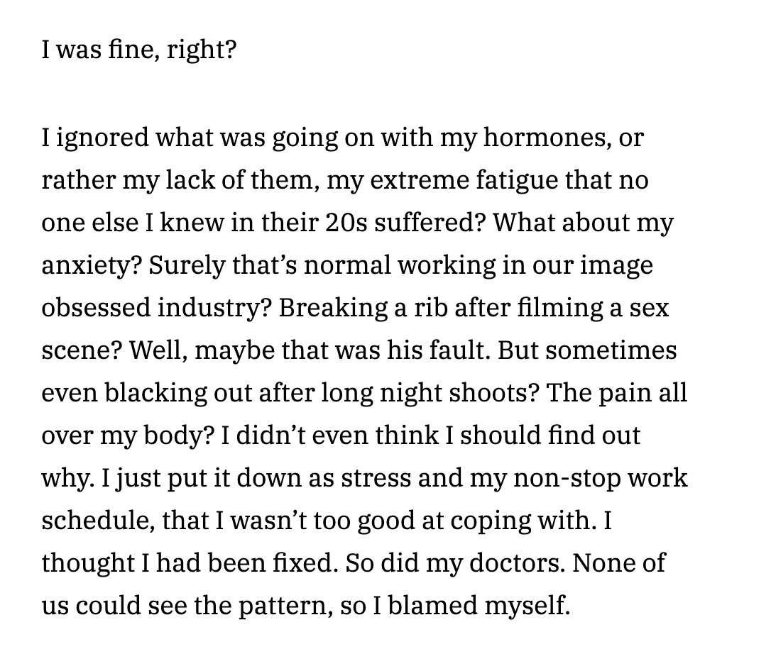 CoRESinai's tweet photo. Powerful words from @emiliaclarke of #SameYou about the experience of complex chronic illness following a #TBI: https://t.co/9AoVXCxCef