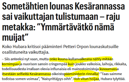 olssi's tweet photo. Haiskahtaa hieman siltä, että ruskea tyttö ei ollut kutsuttujen joukossa. Ja kyllä, huomattavasti kornimpaa selfieiden kuvaamista Kesärannassa nähtiin aivan muutama hetki sitten. Hoh vitun hoijaa tätä muistinsa menettänyttä vaalikarjaa. https://t.co/ddv1a2OA3G