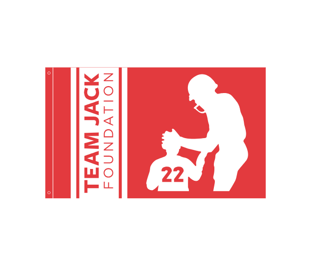 TeamJack's tweet photo. Looking for the perfect Father's Day gift? The durable 3'x5' double-sided Team Jack Flag features the silhouette of Rex Burkhead and Jack Hoffman, a symbol of friendship and the fight against childhood brain cancer. Order yours today! https://t.co/lirgVyRxIj #GBR #FathersDay https://t.co/RuEofXrX9p