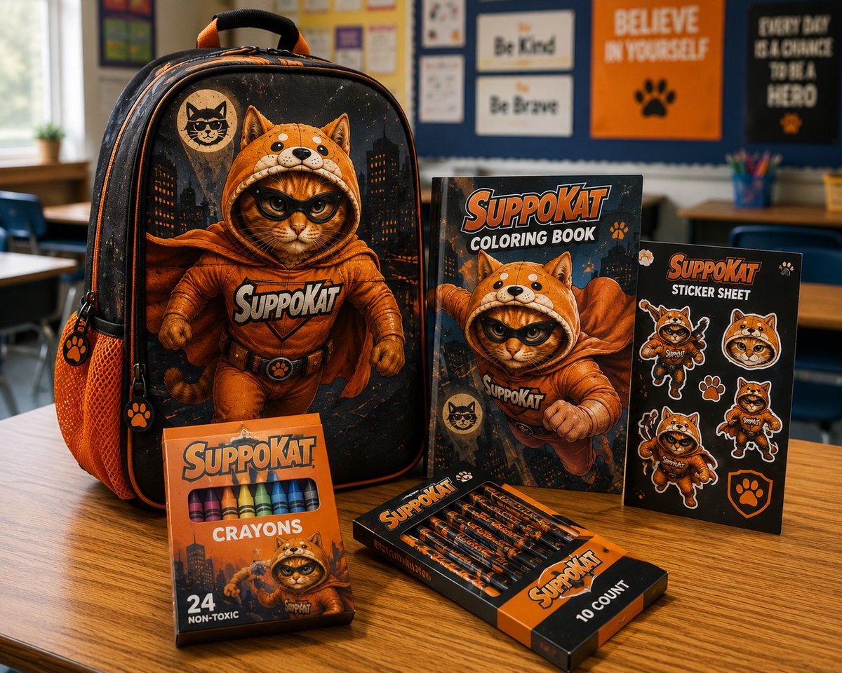SuppoKat's tweet photo. 🐾 SUPPOKAT STARTER PACK 🐾

What if SuppoKat had his own Back-To-School Collection?

🎒 Backpack
📖 Coloring Book
🐾 Sticker Sheet
✏️ Crayons &amp; Pencils

This is a concept we’re exploring for the future

If ONE item became real first, which would you choose?

Vote below
#SuppoKat https://t.co/8g55S46JAm