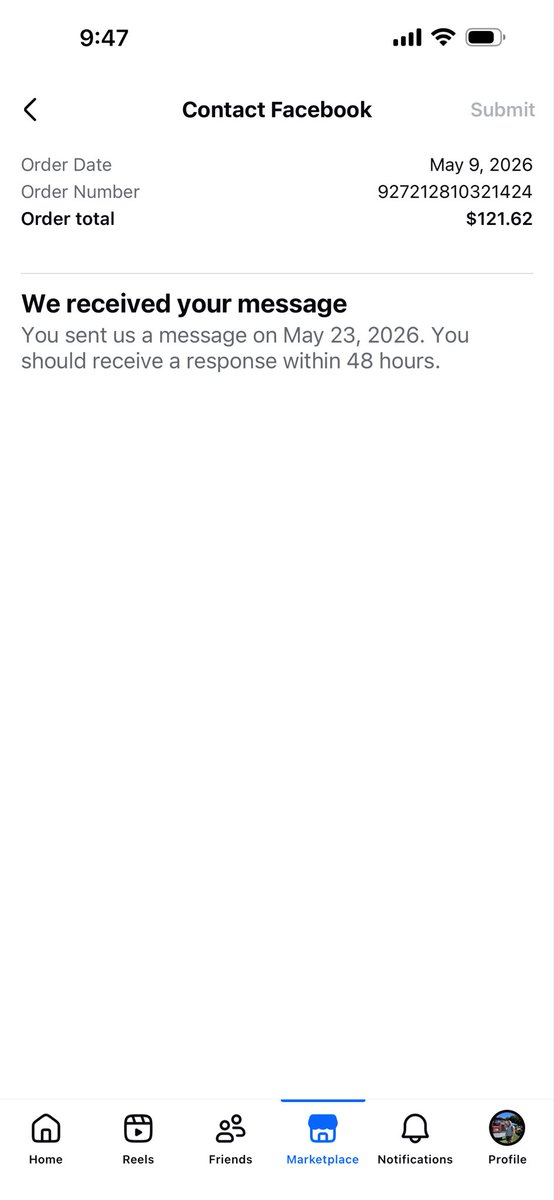 MattNiebler's tweet photo. @Meta @facebook How can I get someone to resolve a shipping issue I had with an item on Marketplace? 48 hours going on 2 weeks to respond to an issue. Now I have a chargeback on my account which I just simply needed a refund option that was not available. AI support 👎 https://t.co/aNalhtCw8k