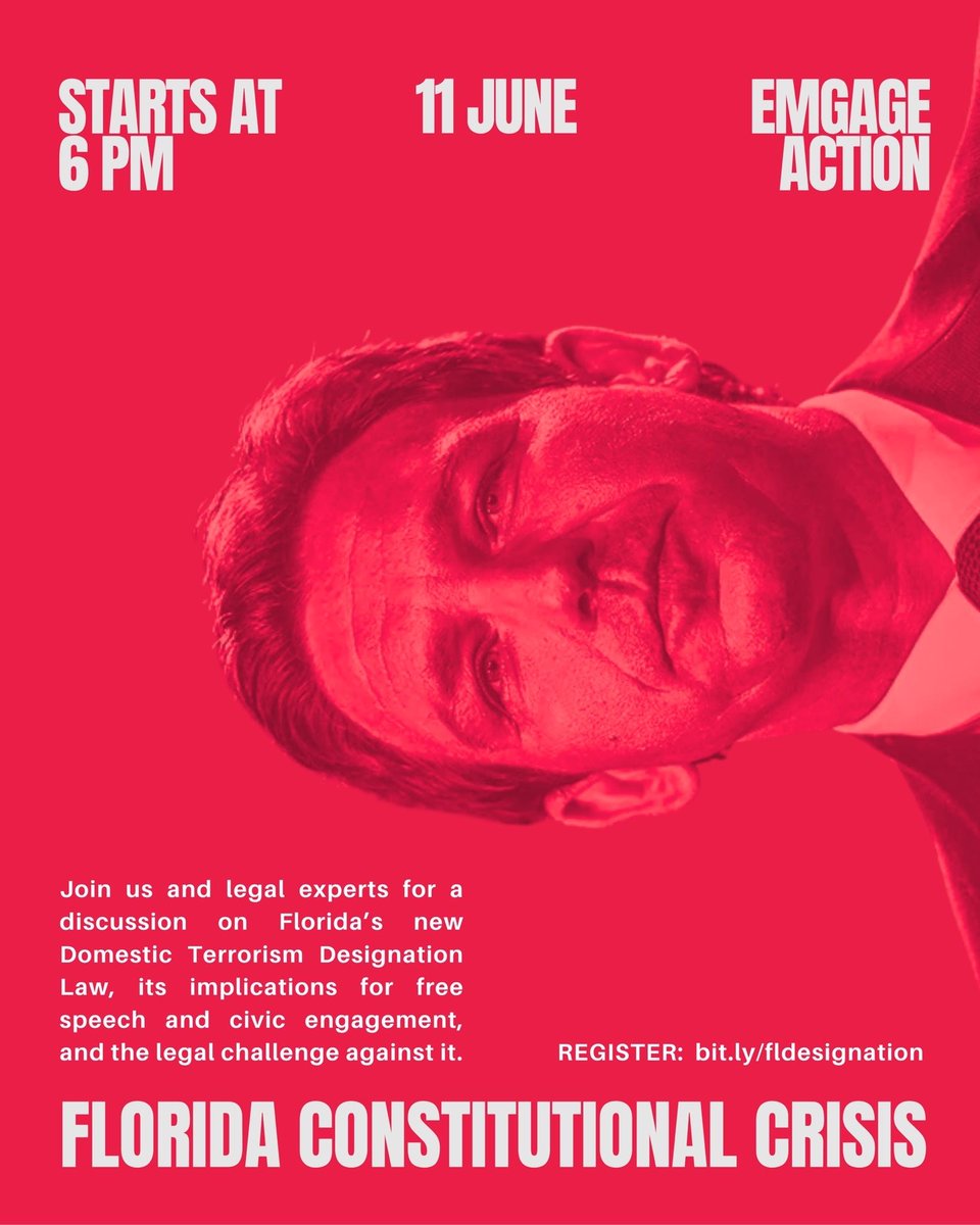 EmgageAction's tweet photo. Join Emgage Action and legal experts for a critical discussion on the Florida's Domestic Terrorism Designation law, what it means means, why it matters, and the legal challenge against it.

📅 June 11
⏰ 6 PM
🔗 Register: https://t.co/GvIww7vLSE https://t.co/uV4SA1Lj1T