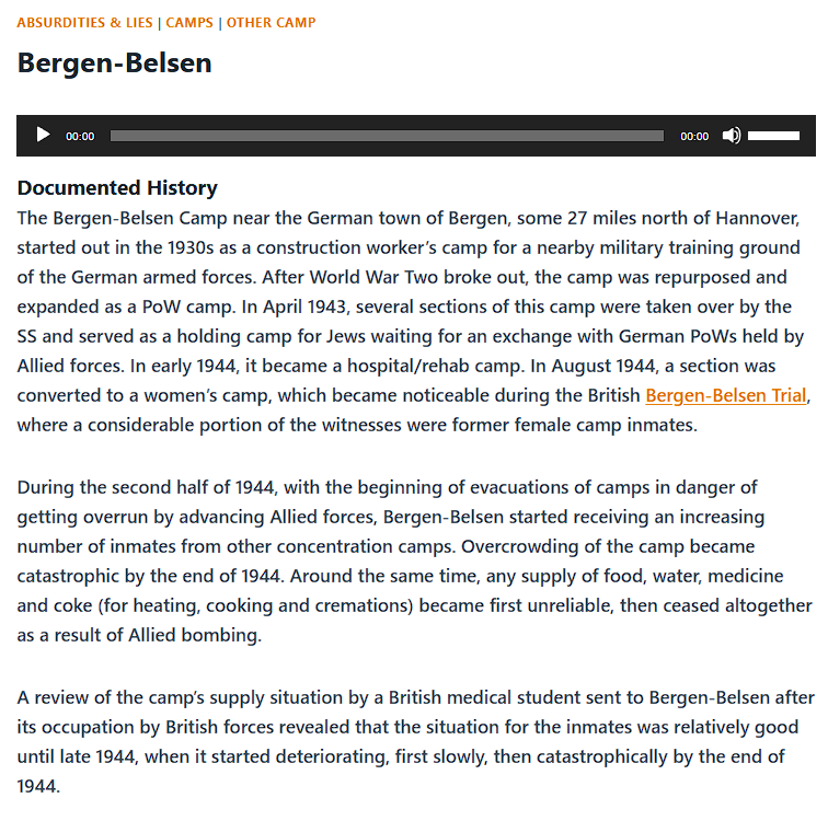 CODOH_OFFICIAL's tweet photo. Revisionist Holocaust Encyclopedia entry of the day:
Bergen-Belsen

See the full entry here:
https://t.co/WyGiJomA3I https://t.co/UYOyq6ddbT