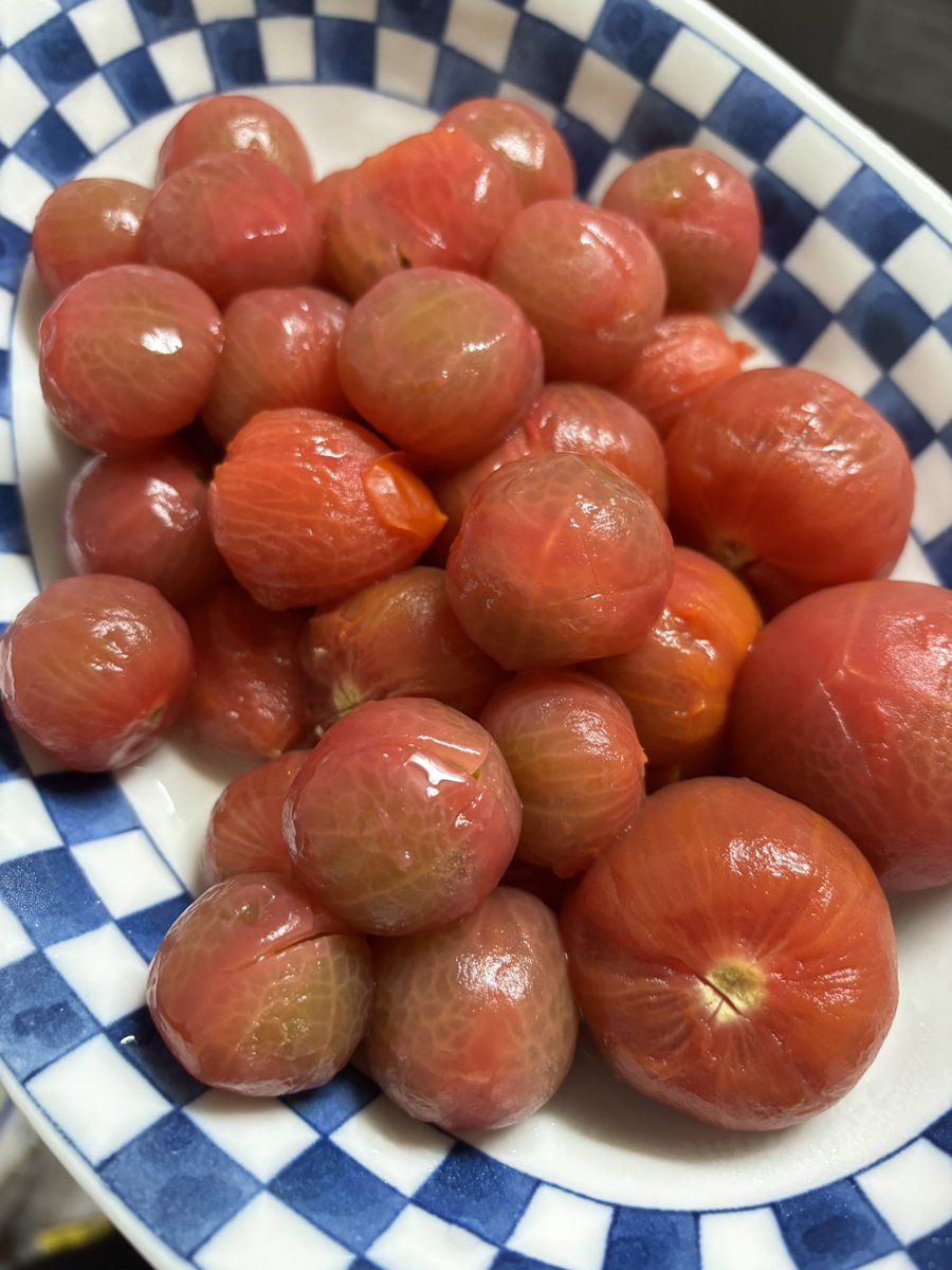 silk_beans's tweet photo. トマトをたくさん消費するには
湯むきすれば良いんや
ってなって湯むきしたら
湯むきするだけで液体やなコレ感覚になってするっと半分に減ったので、皮って大事だなと思いました。食べ過ぎ防止に皮が必要 https://t.co/tnhiFEvQk1